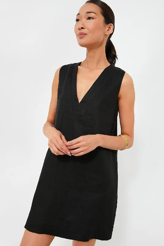 Black Linen Melanie Dress