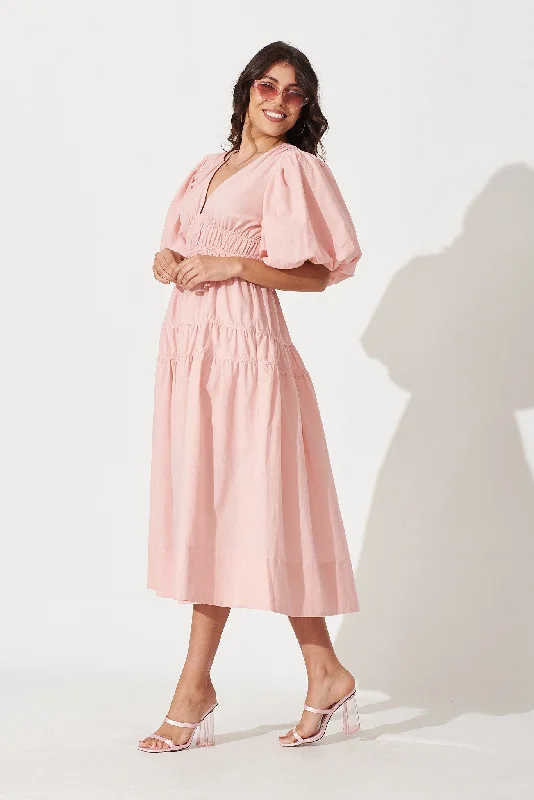 Amalie Midi Dress In Blush Pink Cotton