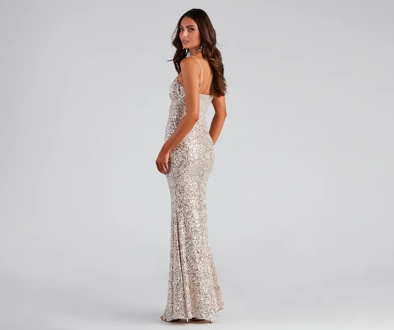 Arely Formal Sequin Scoop Neck Long Dress