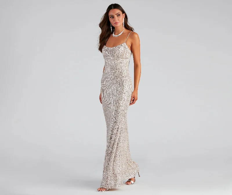 Arely Formal Sequin Scoop Neck Long Dress