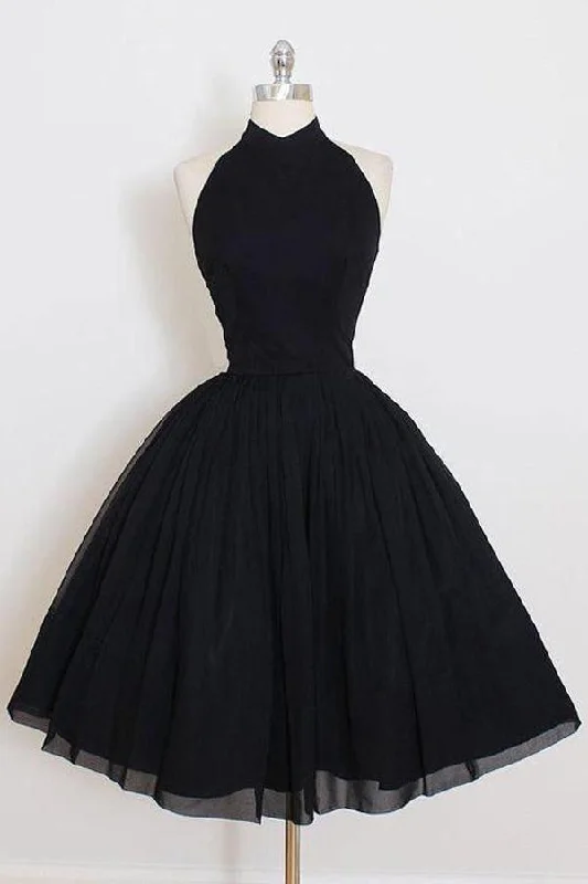 Black Halter Simple Short Homecoming/Party Dresses PD106