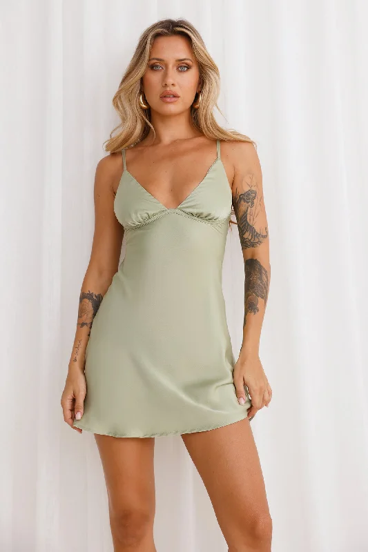 Enchanted Haven Satin Mini Dress Sage