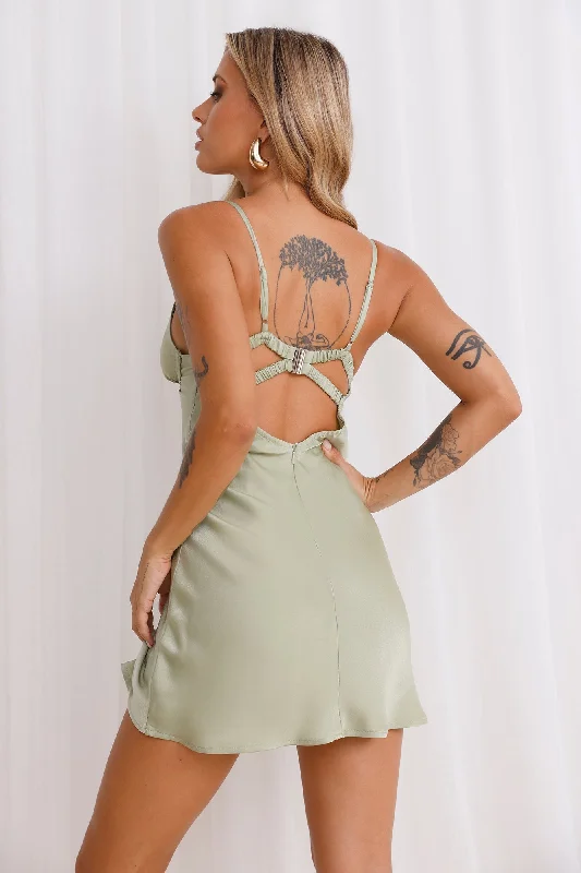 Enchanted Haven Satin Mini Dress Sage