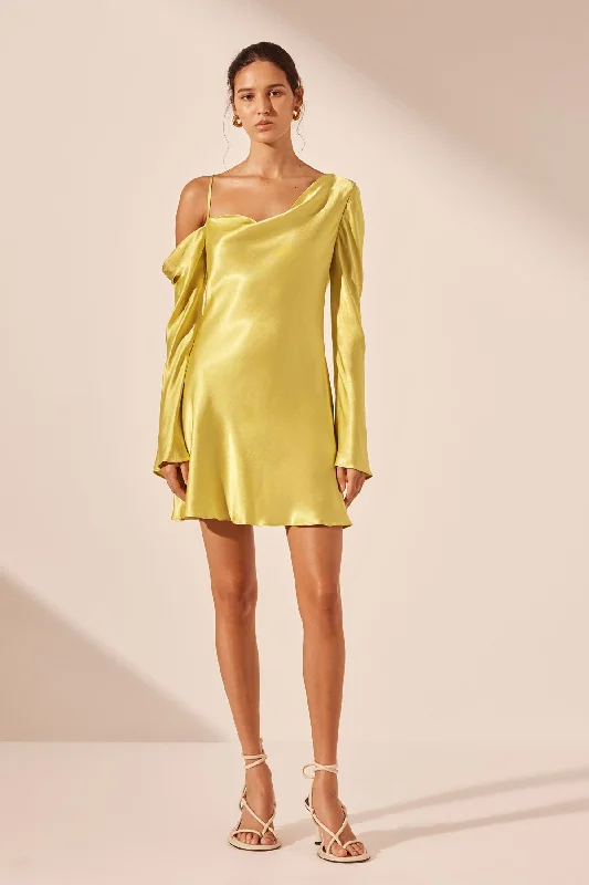 SOFIA ASYMMETRICAL LONG SLEEVE MINI DRESS - LIME