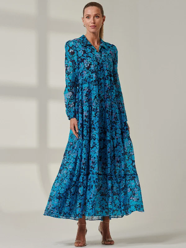 Sample Sale - Floral Flared Shirt Dress, Blue