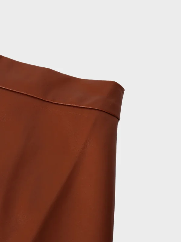 Leather A-Line Skirt-Cognac