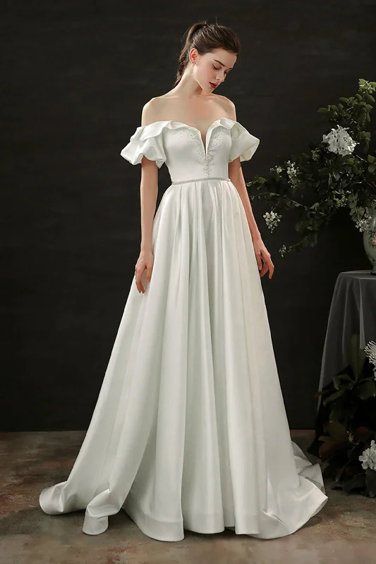 Your Exclusive Offer Awaits!A-Line Court Train Satin Wedding Dress CW2687