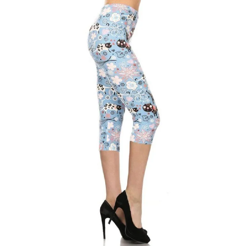Huge Price Cuts Await!Cats And Flowers Printed, High Waisted Capri Leggings