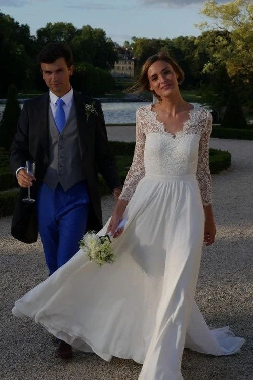 Your Chance to Save is Now!Illusion Lace Boho Bride Summer Wedding Dresses with Chiffon Skirt Your Chance to Save is Now!Illusion Lace Boho Bride Summer Wedding Dresses with Chiffon Skirt