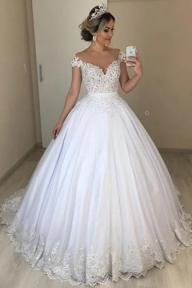 Shop Early, Save Big!Illusion Lace Cap-sleeved Bridal Dresses with Removable Skirt Shop Early, Save Big!Illusion Lace Cap-sleeved Bridal Dresses with Removable Skirt