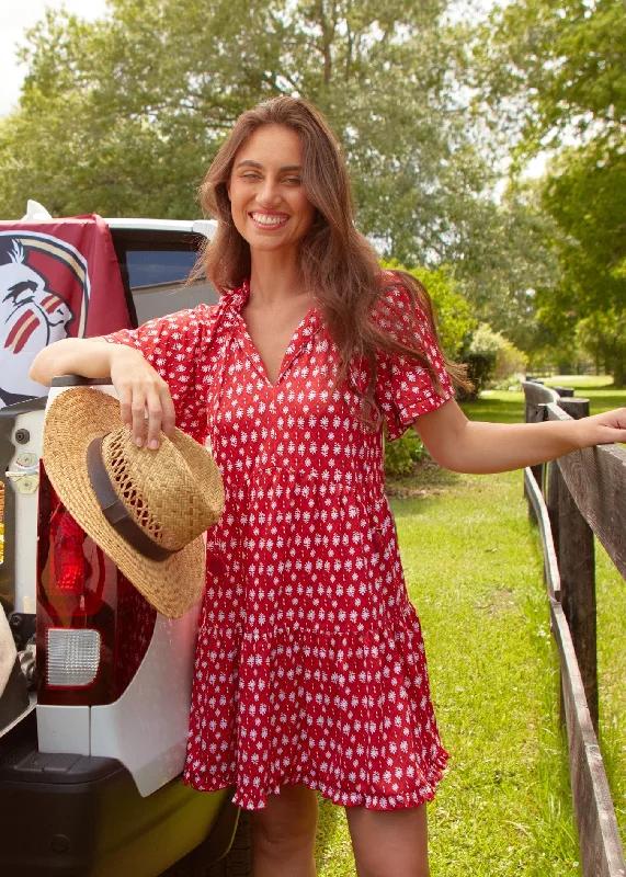 Only a Few Left – Order Now!Crimson Game Day Short Sleeve Tiered Dress