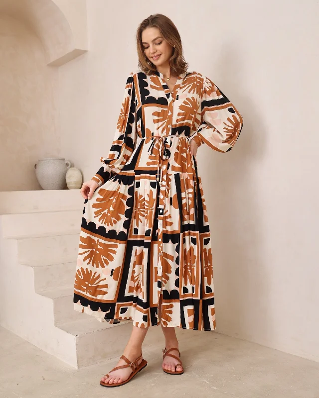 Best Price of the Season!Delta Black Brown Tropical Maxi Dress