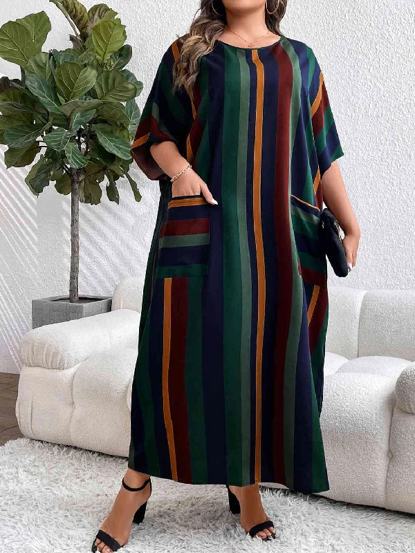 Best Deals Just for You!Plus Size Striped Maxi Dress with Pockets