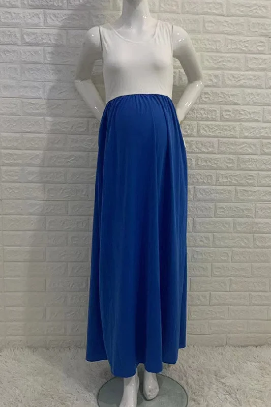 Steals and Deals Await!Simple Two-tone  Sleeveless Maternity Maxi Dress