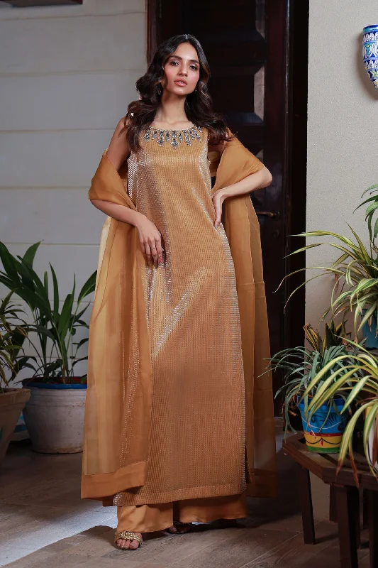 Your Wallet Will Thank You!Sparkling Gold Hand-Embroidered Ensemble