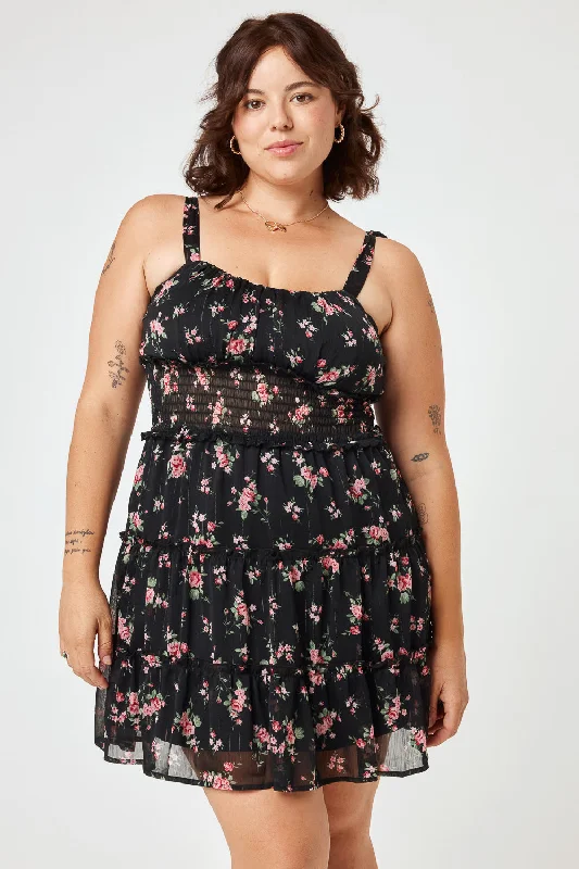 Bigger Savings, Better Shopping!Black Floral Tie Shoulder Chiffon Dress