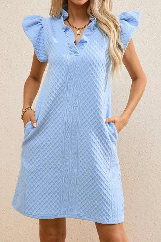 The Best Sale of the Year!Ruffled V-Neck Cap Sleeve Mini Dress