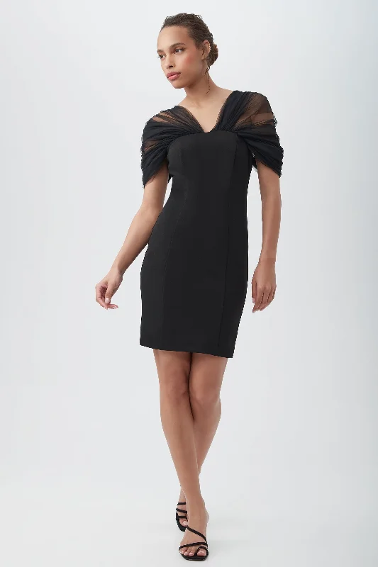 Instant Savings Await!YUMA V-NECK SHEATH DRESS WITH TULLE SLEEVES